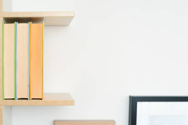 istock Bookshelf on white wall with colored books 1141066732