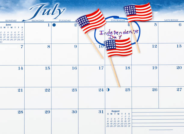 istock Independence Day marked on calendar with small United States flags 1141070092