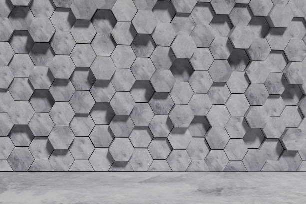 istock Hexagon Shaped Concrete Blocks Wall Background. Perspective View. 3D Illustration. 1141079749