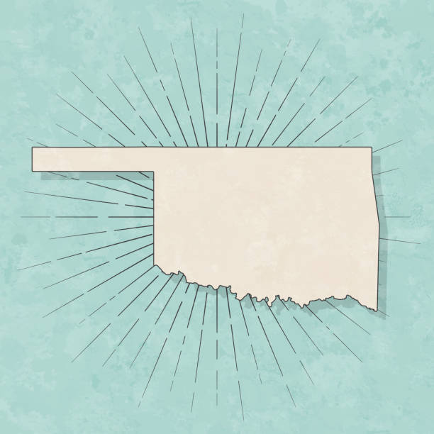 ilustrações, clipart, desenhos animados e ícones de mapa de oklahoma no estilo retro do vintage-papel textured velho - cartography oklahoma map isolated