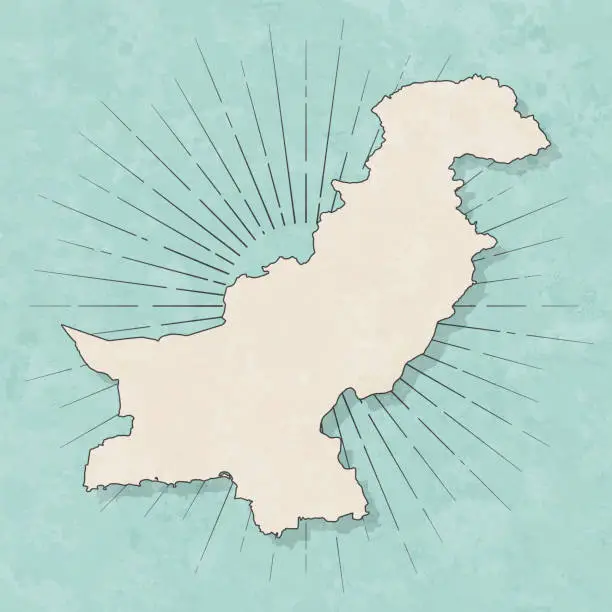 Vector illustration of Pakistan map in retro vintage style - Old textured paper