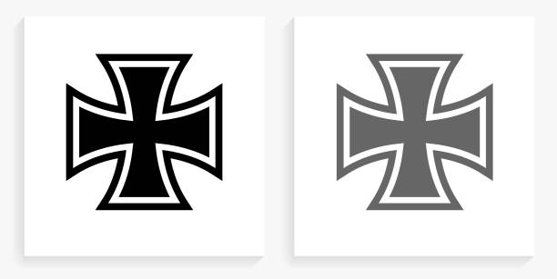 Iron Cross Black and White Square Icon Iron Cross Black and White Square Icon. This 100% royalty free vector illustration is featuring the square button with a drop shadow and the main icon is depicted in black and in grey for a roll-over effect. iron cross stock illustrations