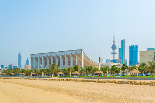 Skyline of Kuwait with the National assenbly building and the Liberation tower.