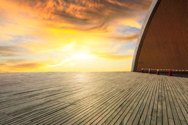istock Wooden platform and beautiful sky clouds landscape 1141099570