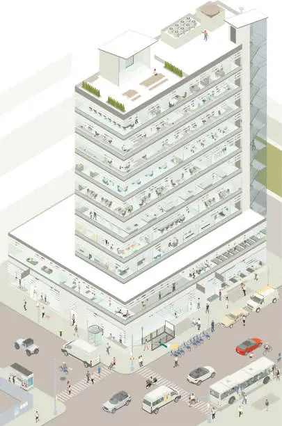 Vector illustration of Isometric commercial building