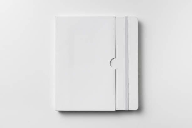 notebook bianco con custodia per mock up - writing equipment foto e immagini stock