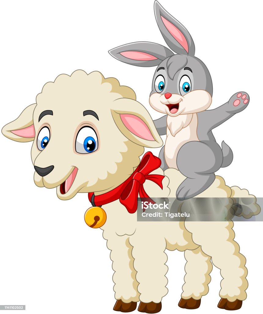 Phim Hoạt Hình Dễ Thương Thỏ Cưỡi Một Con Cừu Hình minh họa Sẵn có ...
