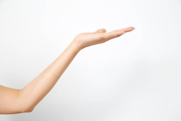 istock Close up hand holding something like a bottle or can isolated on white background 1141102599