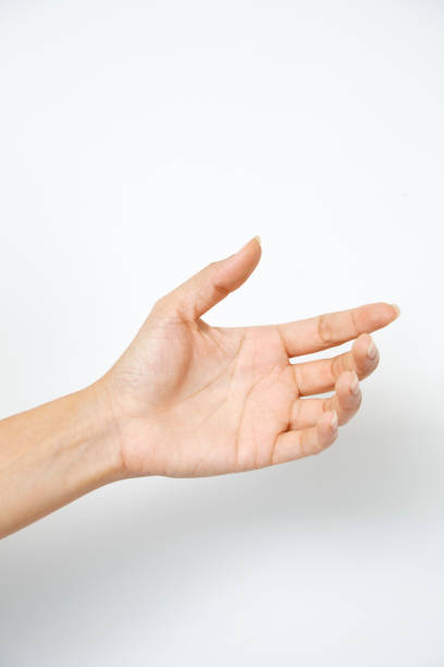 istock Close up hand holding something like a bottle or can isolated on white background 1141102610