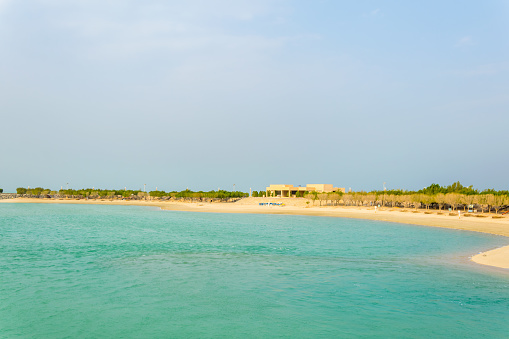 View of a beach on the Green island park built on reclaimed land in Kuwait.