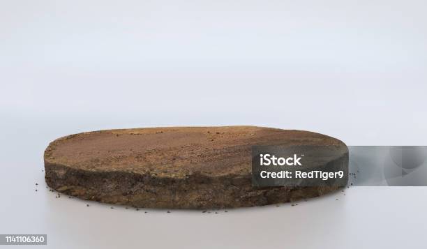 Realistic 3d Rendering Circle Cutaway Terrain Floor With Rock Isolated Stock Photo - Download Image Now