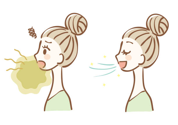 ilustracja nieświeży oddech - white background worried women cute stock illustrations