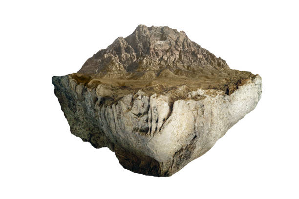 istock Fantasy floating island with mountain isolated on white background 1141109834