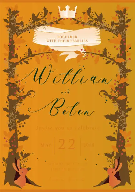 Vector illustration of autumn cover book wedding invitation card
