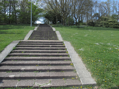 Concrete staircase in a hilly park in Ile-de-France