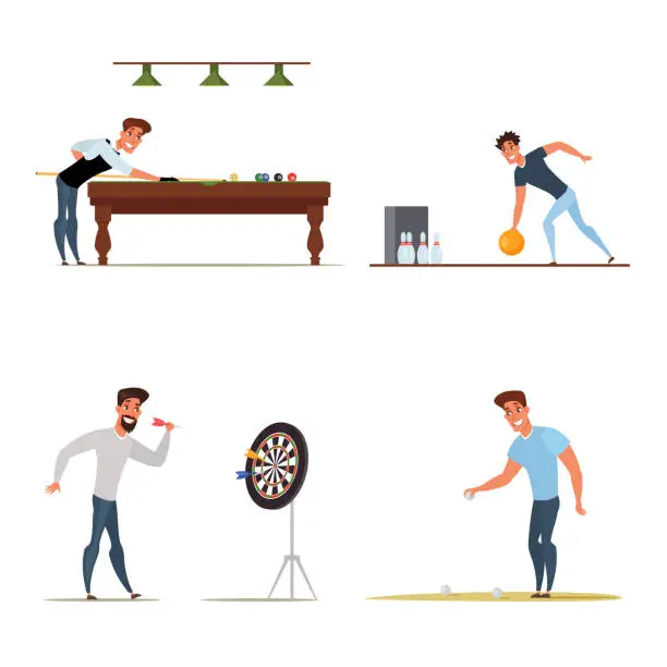 Vector illustration of Men leisure time flat characters set