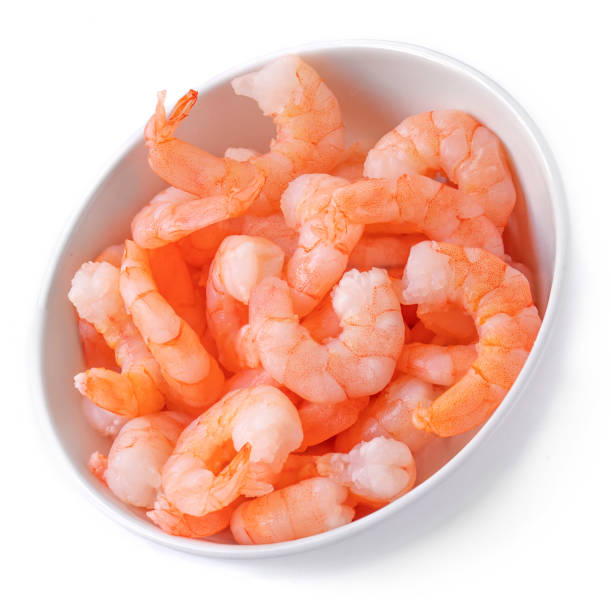 istock Steamed tiger shrimp in a bowl  isolated on white background 1141124630