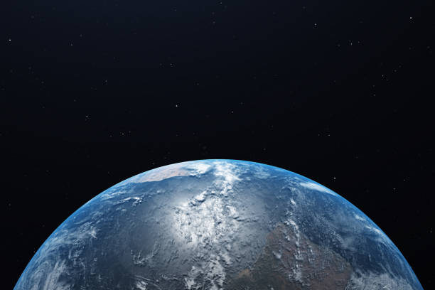 illustrazione ultra realistic earth from space 3d - satellite view earth globe sunrise foto e immagini stock