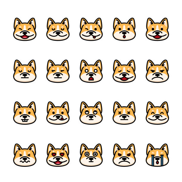 Color line icon set of Corgi animal Emoji Emoticon Corgi, Color line icon set of Corgi. Pixel perfect icons, thin line and color icon set. rolling eyes irritation displeased facial expression stock illustrations