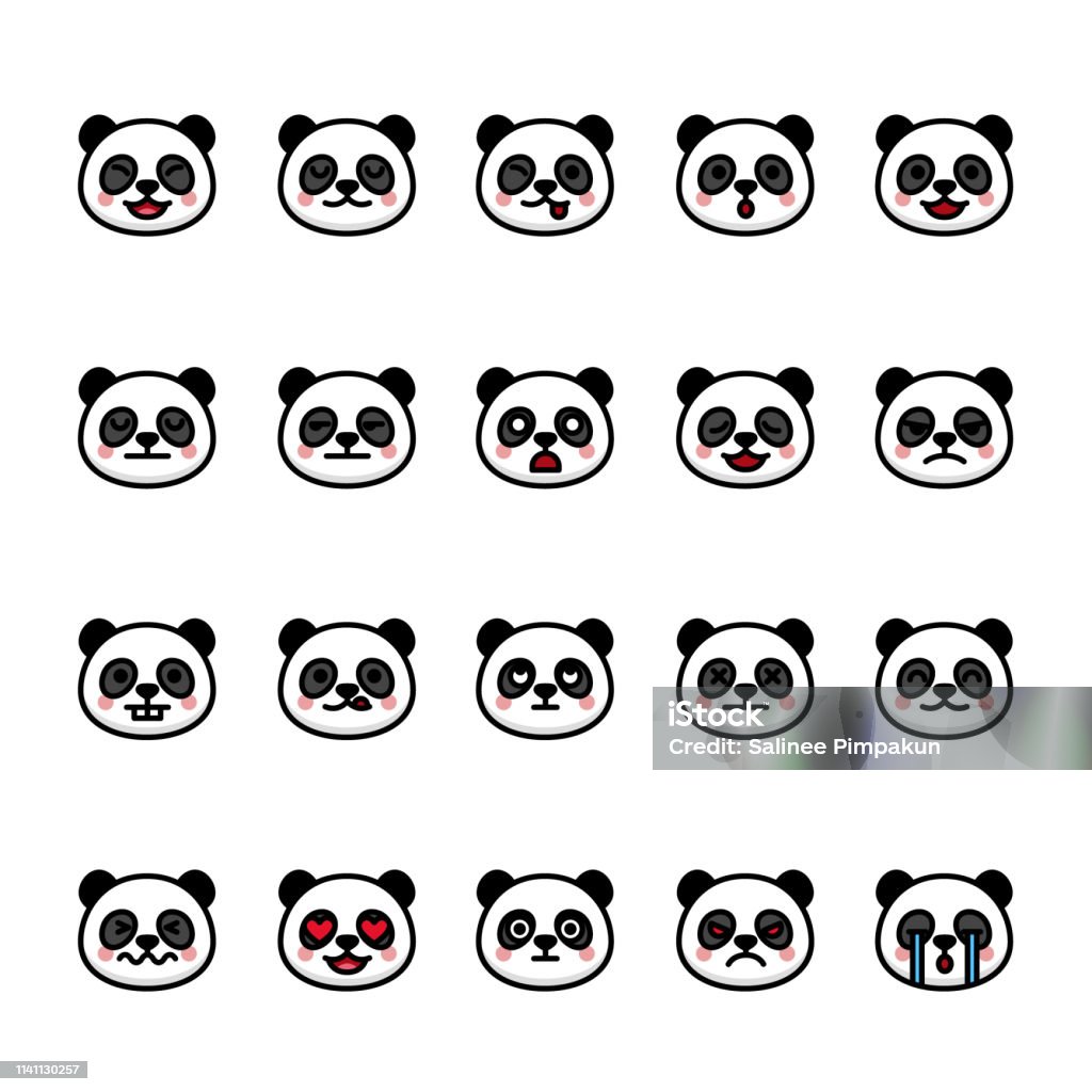 Color line icon set of Panda animal Emoji Emoticon Panda, Color line icon set of Panda. Pixel perfect icons, thin line and color icon set. Icon Symbol stock vector