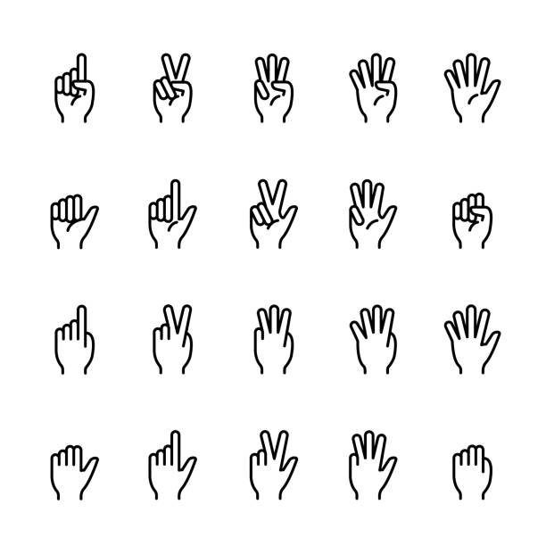 einfaches zeilensymbol der fingerzählung - zählen stock-grafiken, -clipart, -cartoons und -symbole