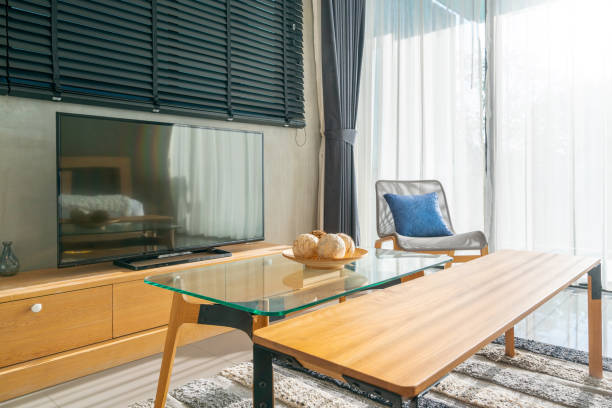 istock interior design in bedroom with television and sofa with doll and light ,bright space 1141135101