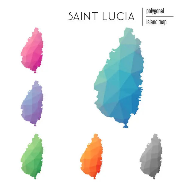 Vector illustration of Set of vector polygonal Saint Lucia maps filled with bright gradient of low poly art.