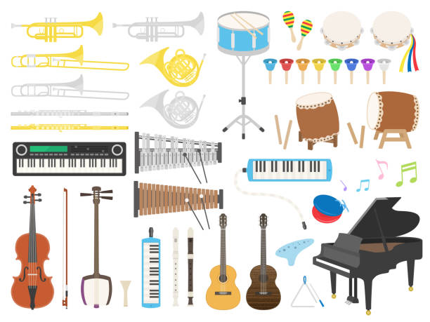 ilustraciones, imágenes clip art, dibujos animados e iconos de stock de instrumento musical - equipo musical