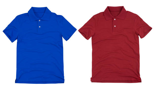 흰색 바탕에 solated 폴로 셔츠의 집합입니다. - shirt polo shirt red collar 뉴스 사진 이미지