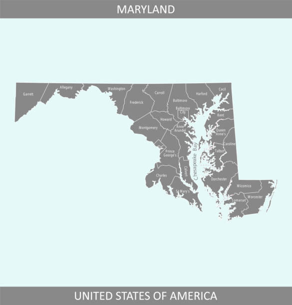 Maryland county map USA The map is accurately prepared by a map expert. maryland us state stock illustrations