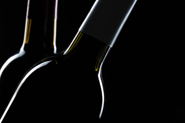 modello concetto due bottiglia di vino per la vostra azienda di design e pubblicità promozione il vostro di prodotto su sfondo nero con spazio copia. beffardo di bottiglie di vino. - wine bottle bottle burgundy wine foto e immagini stock