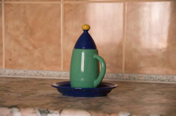 One chinese tea from clay cups, lids and saucers