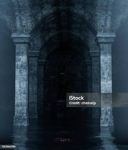 Monster Creature Hiding In An Old Crypt Stock Photo - Download Image Now - Abandoned, Crypt, Old