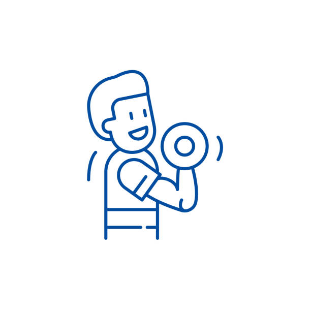 ilustrações de stock, clip art, desenhos animados e ícones de strength training line icon concept. strength training flat  vector symbol, sign, outline illustration. - weightlifting weight training weights gym