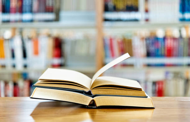istock Two open book on the table of public library 1141148629