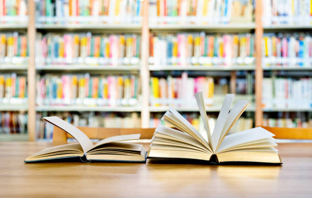 istock Two open book on the table of public library 1141148767