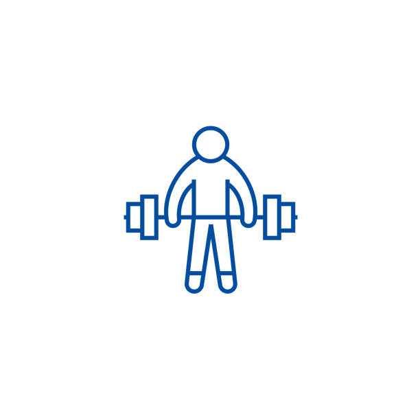 ilustraciones, imágenes clip art, dibujos animados e iconos de stock de atleta fuerte, levantando el concepto de icono de línea de pesas. atleta fuerte, levantando pesas símbolo vectorial plano, signo, ilustración de contorno. - exercising sports training sport gym