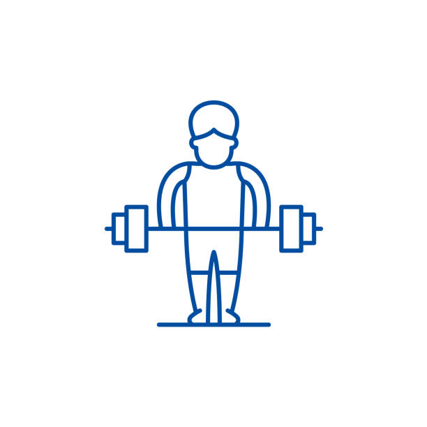 ilustraciones, imágenes clip art, dibujos animados e iconos de stock de concepto de icono de línea hombre fuerte. símbolo de vector plano de hombre fuerte, signo, ilustración de contorno. - exercising sports training sport gym