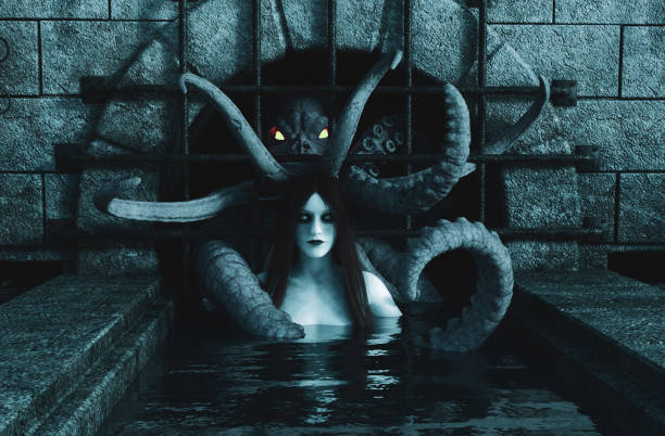 istock Ghost woman with a monster creature 1141149557