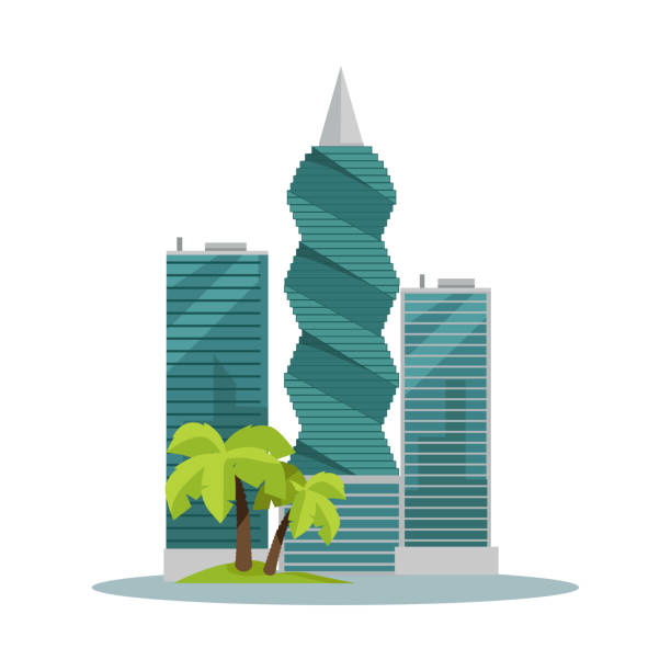 illustrazioni stock, clip art, cartoni animati e icone di tendenza di illustrazione vettoriale piatta edifici panama-city - panama