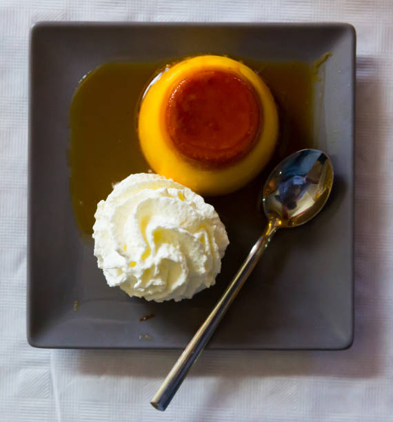 istock Top view of flan with whipped cream 1141152188