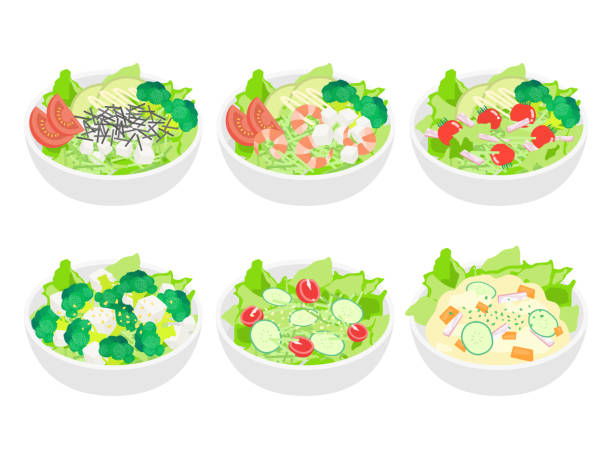 illustrations, cliparts, dessins animés et icônes de salade - prepared shellfish prepared crustacean food and drink food