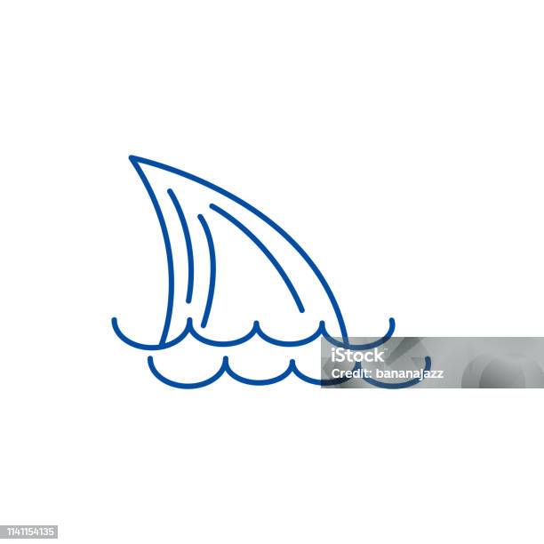 Tail Of A Shark Sea Line Icon Concept Tail Of A Shark Sea Flat Vector Symbol Sign Outline Illustration Stock Illustration - Download Image Now