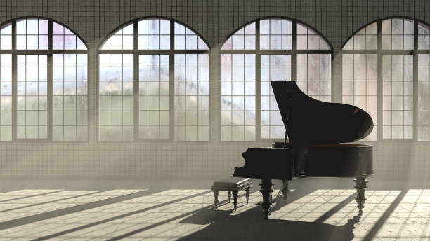 ロフトインテリアピアノコンセプト - グランドピアノ ストックフォトと画像