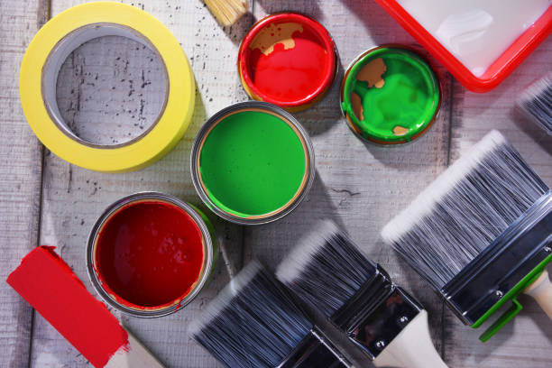 istock Paintbrushes of different size and paint can 1141158051