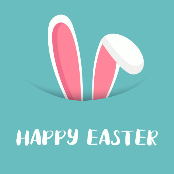 Cute easter bunny vector illustration, hand drawn face of bunny. Greeting card with Happy Easter writing. Cute easter bunny vector illustration, hand drawn face of bunny. Greeting card with Happy Easter writing. Ears and tiny muzzle with whiskers. Isolated on white background. bunny ear stock illustrations