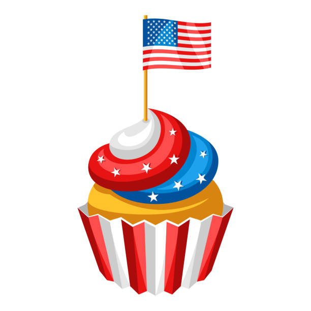 illustrations, cliparts, dessins animés et icônes de cupcake avec drapeau américain. - flag glass striped fourth of july