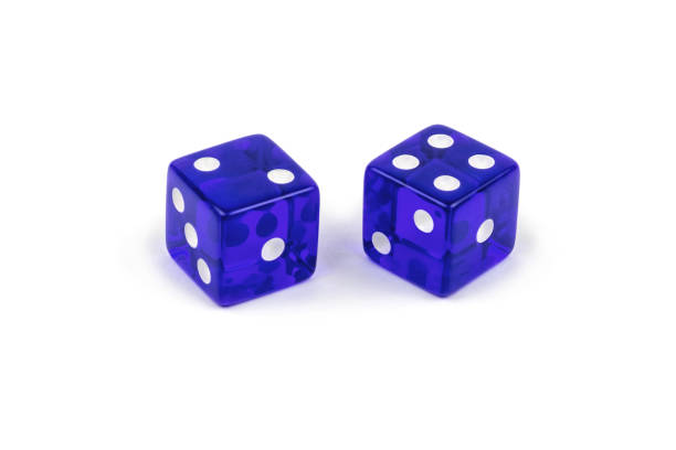 istock Two blue glass game dice isolated on white background. Two and four with a shadow. 1141165936