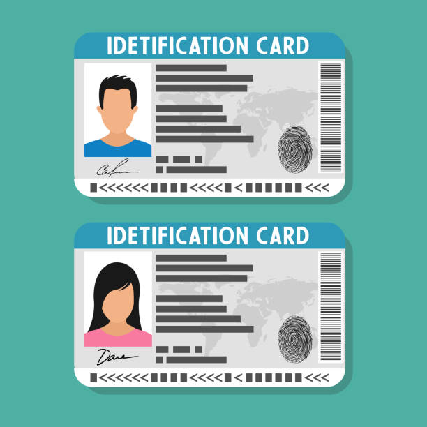 ID card with man and woman photo. ID card with man and woman photo. Vector illustration in flat style. national landmark illustrations stock illustrations