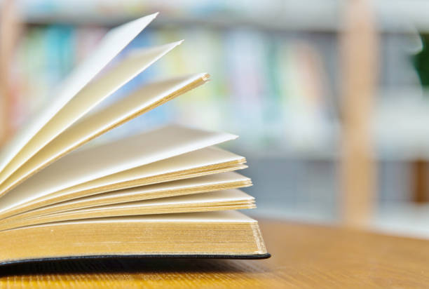 istock Open book on the desk of library 1141169693